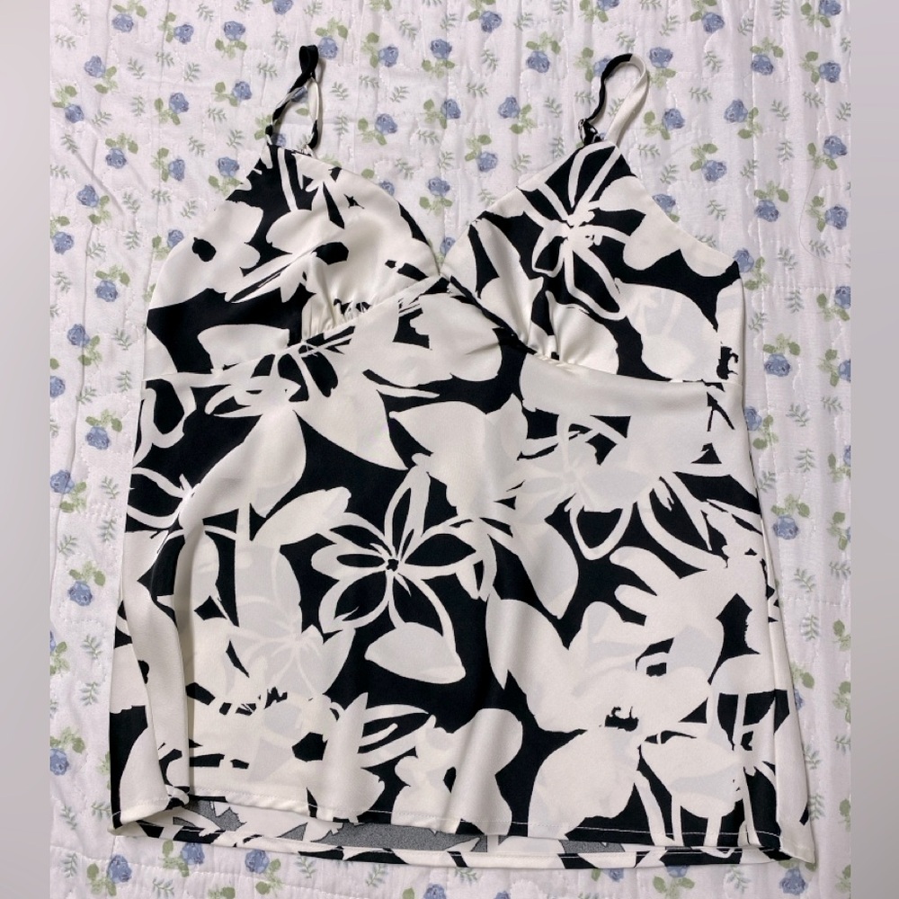Timing Black and White Fitted Camisole Top